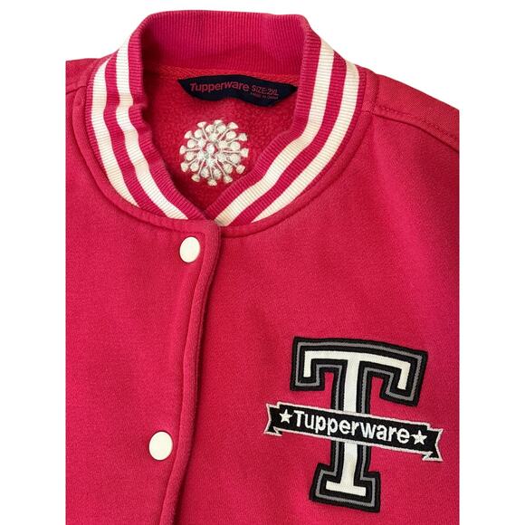 Tupperware Varsity Jacket 2XL pink white logo letterman style 23x27 sportswear - Picture 2 of 6